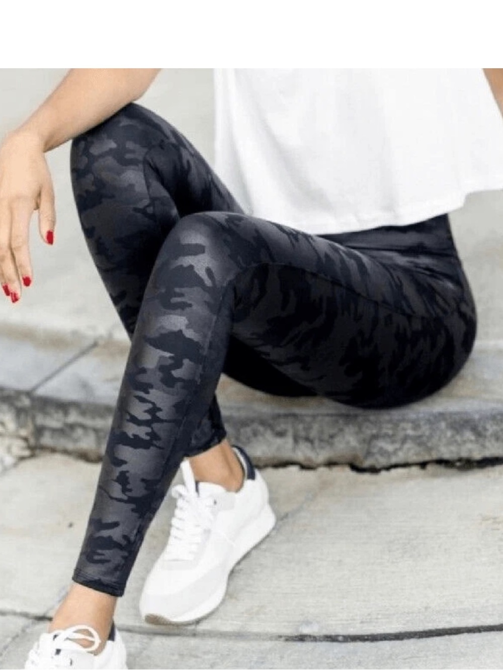 Spanx Faux Leather Camo Leggings Black Medium